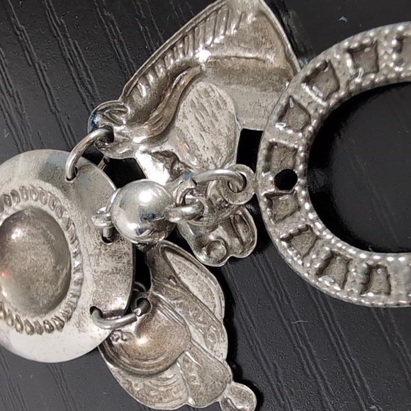 Blue and Silver Western Cowboy Hat Earrings With Charms Horse Earrings Dangling - Picture 9 of 11